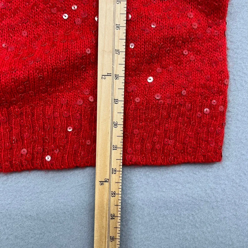 J. Crew Womens‎ Red Sequin Wool Mohair Blend Sweater Navy Trim Small